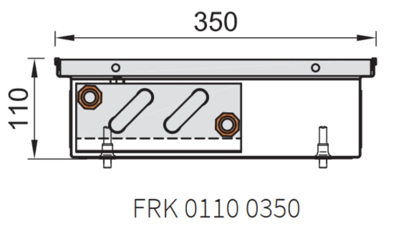 Konvektor podlahový s přirozenou konvekcí Isan Termo FRK 110 x 350 x 2200 mm, 913 W, připojení vpravo, výměník ocelový, mřížka Natur příčná rolovací hliník
