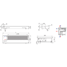 Konvektor podlahový s přirozenou konvekcí Isan Termo FRK 110 x 350 x 3200 mm, 1392 W, připojení vpravo, výměník ocelový, mřížka Natur příčná rolovací hliník