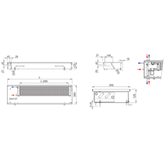 Konvektor podlahový s přirozenou konvekcí Isan Termo FRK 125 x 350 x 1200 mm, 596 W, připojení vpravo, výměník ocelový, mřížka Natur příčná rolovací hliník