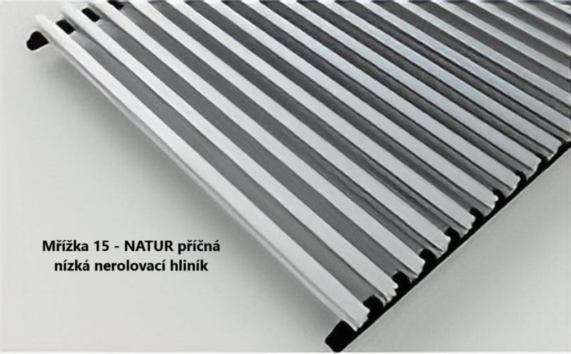 Konvektor podlahový s ventilátorem Isan Termo FRT 65 x 200 x 1800 mm, 1239 W, připojení vpravo, výměník ocelový, mřížka Natur příčná nízká nerolovací hliník