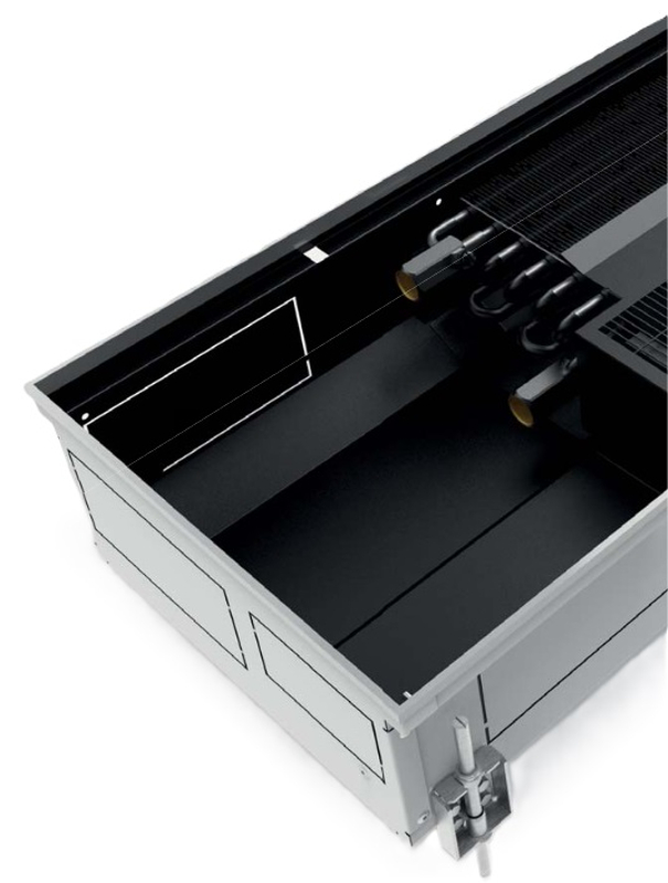 Konvektor podlahový s ventilátorem pro topení a chlazení Isan Termo FRC 135 x 325 x 1100 mm, 1923 W, připojení vpravo, výměník ocelový, mřížka Natur příčná rolovací hliník