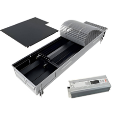 Konvektor podlahový s ventilátorem a s instalovaným zdrojem napětí pro topení a chlazení Isan Termo FZD 135 x 325 x 1200 mm, 685 W, připojení vpravo, výměník ocelový, mřížka Natur příčná rolovací hliník