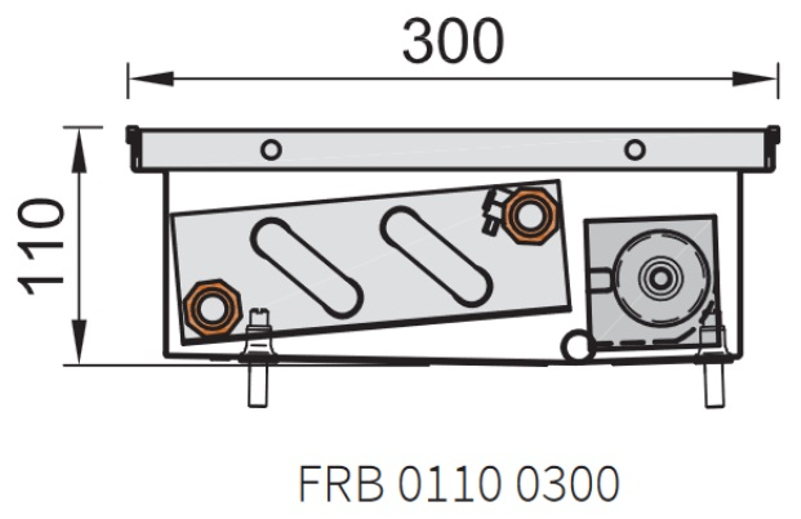 Konvektor podlahový do mokrého prostředí s ventilátoremí Isan Termo FRB 110 x 300 x 2800 mm, 7022 W, připojení vpravo, výměník nerezový, mřížka Natur příčná rolovací hliník