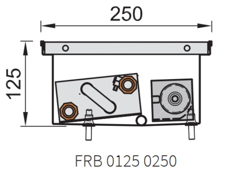 Konvektor podlahový do mokrého prostředí s ventilátoremí Isan Termo FRB 125 x 250 x 700 mm, 885 W, připojení vpravo, výměník nerezový, mřížka Natur příčná rolovací hliník