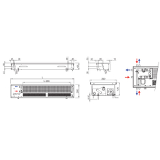 Konvektor podlahový do mokrého prostředí s ventilátoremí Isan Termo FRB 125 x 250 x 700 mm, 885 W, připojení vpravo, výměník nerezový, mřížka Natur příčná rolovací hliník