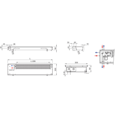 Konvektor podlahový s přirozenou konvekcí Isan Termo FRK 90 x 300 x 700 mm, 146 W, připojení vpravo, výměník ocelový, mřížka Natur příčná rolovací hliník