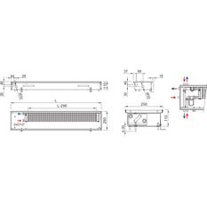 Konvektor podlahový s přirozenou konvekcí Isan Termo FRK 110 x 250 x 3500 mm, 1325 W, připojení vpravo, výměník ocelový, mřížka Natur příčná rolovací hliník