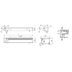 Konvektor podlahový s přirozenou konvekcí Isan Termo FRK 125 x 200 x 2600 mm, 640 W, připojení vpravo, výměník ocelový, mřížka Natur příčná rolovací hliník
