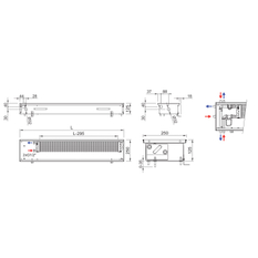 Konvektor podlahový s přirozenou konvekcí Isan Termo FRK 125 x 250 x 1500 mm, 560 W, připojení vpravo, výměník ocelový, mřížka Natur příčná rolovací hliník
