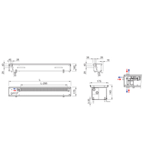Konvektor podlahový s přirozenou konvekcí Isan Termo FRK 140 x 175 x 2500 mm, 602 W, připojení vpravo, výměník ocelový, mřížka Natur příčná rolovací hliník