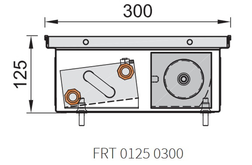 Konvektor podlahový s ventilátorem Isan Termo FRT 125 x 300 x 1800 mm, 4856 W, připojení vpravo, výměník ocelový, mřížka Natur příčná rolovací hliník