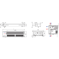 Konvektor podlahový s ventilátorem Isan Termo FRT 125 x 300 x 1800 mm, 4856 W, připojení vpravo, výměník ocelový, mřížka Natur příčná rolovací hliník