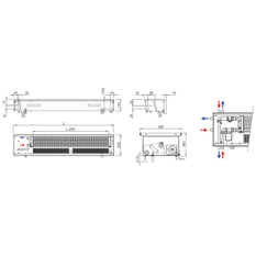 Konvektor podlahový s ventilátorem Isan Termo FRT 140 x 250 x 2100 mm, 5193 W, připojení vpravo, výměník ocelový, mřížka Natur příčná rolovací hliník