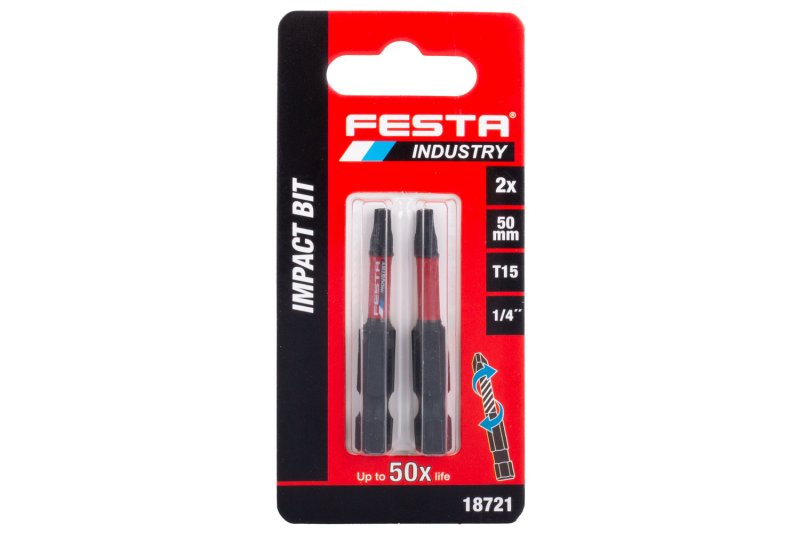 Torzní bit Festa Industry T15 50mm S2 1/4˝ 2ks