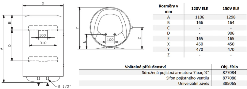 Elektrický ohřívač Ariston Pro 1 Eco 150 V 2K PL EU, závěsný vertikání, objem 150 l, výkon 2,0 kW 