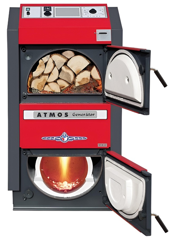 Kotel zplynovací na dřevo Atmos Generátor DC32GS s regulátorem ACD04, pravý