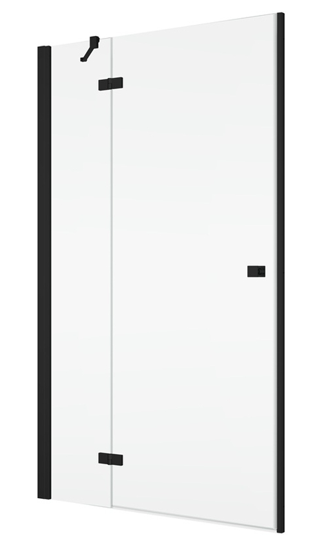 Jednokřídlé dveře Plano Geneve Black GE 13, s pevnou stěnou v rovině s vyrovnávacím profilem - montáž vlevo / 1 strana rohového vstupu 900 x 2000 mm, černá matná/sklo čiré