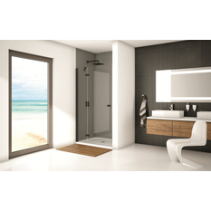 Jednokřídlé dveře Plano Geneve Black GE 13, s pevnou stěnou v rovině s vyrovnávacím profilem - montáž vlevo / 1 strana rohového vstupu 900 x 2000 mm, černá matná/sklo čiré