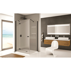 Jednokřídlé dveře Plano Geneve Black GE 13, s pevnou stěnou v rovině s vyrovnávacím profilem - montáž vlevo / 1 strana rohového vstupu 900 x 2000 mm, černá matná/sklo čiré