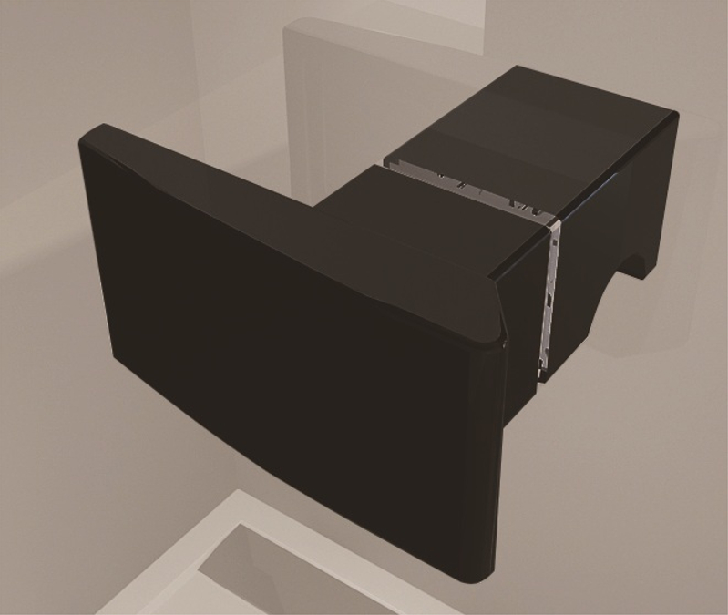 Jednokřídlé dveře Plano Geneve Black GE 13, s pevnou stěnou v rovině s vyrovnávacím profilem - montáž vlevo / 1 strana rohového vstupu 1200 x 2000 mm, černá matná/sklo čiré