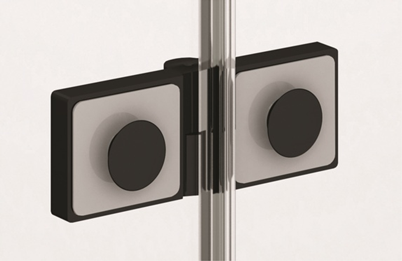 Jednokřídlé dveře Plano Geneve Black GE 13, s pevnou stěnou v rovině s vyrovnávacím profilem - montáž vlevo / 1 strana rohového vstupu 1200 x 2000 mm, černá matná/sklo čiré