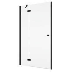 Jednokřídlé dveře Plano Geneve Black GE 13, s pevnou stěnou v rovině s vyrovnávacím profilem - montáž vlevo / 1 strana rohového vstupu 1200 x 2000 mm, černá matná/sklo čiré