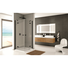 Jednokřídlé dveře Plano Geneve Black GE 13, s pevnou stěnou v rovině s vyrovnávacím profilem - montáž vlevo / 1 strana rohového vstupu 1200 x 2000 mm, černá matná/sklo čiré