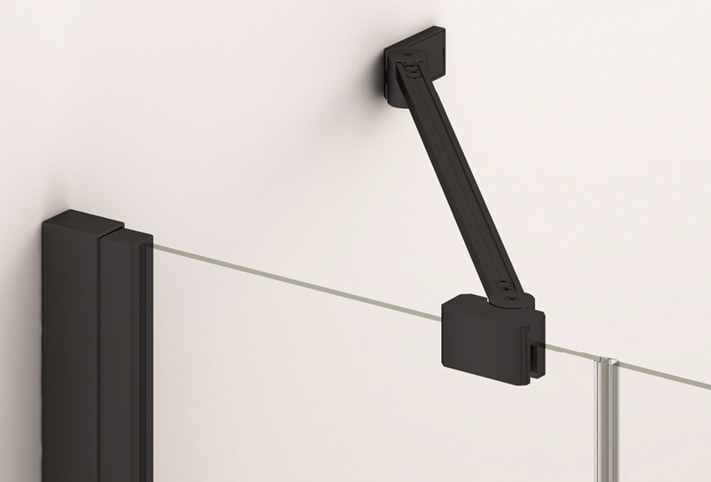 Jednokřídlé dveře Plano Geneve Black GE 13, s pevnou stěnou v rovině s vyrovnávacím profilem - montáž vpravo / 1 strana rohového vstupu 900 x 2000 mm, černá matná/sklo čiré