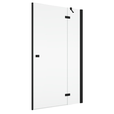 Jednokřídlé dveře Plano Geneve Black GE 13, s pevnou stěnou v rovině s vyrovnávacím profilem - montáž vpravo / 1 strana rohového vstupu 900 x 2000 mm, černá matná/sklo čiré