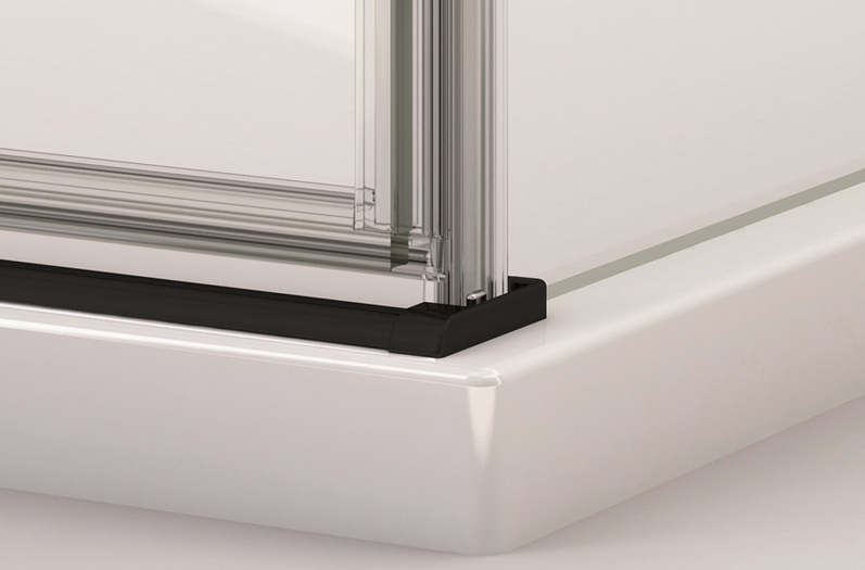 Jednokřídlé dveře Plano Geneve Black GE 13, s pevnou stěnou v rovině s vyrovnávacím profilem - montáž vpravo / 1 strana rohového vstupu 1000 x 2000 mm, černá matná/sklo čiré