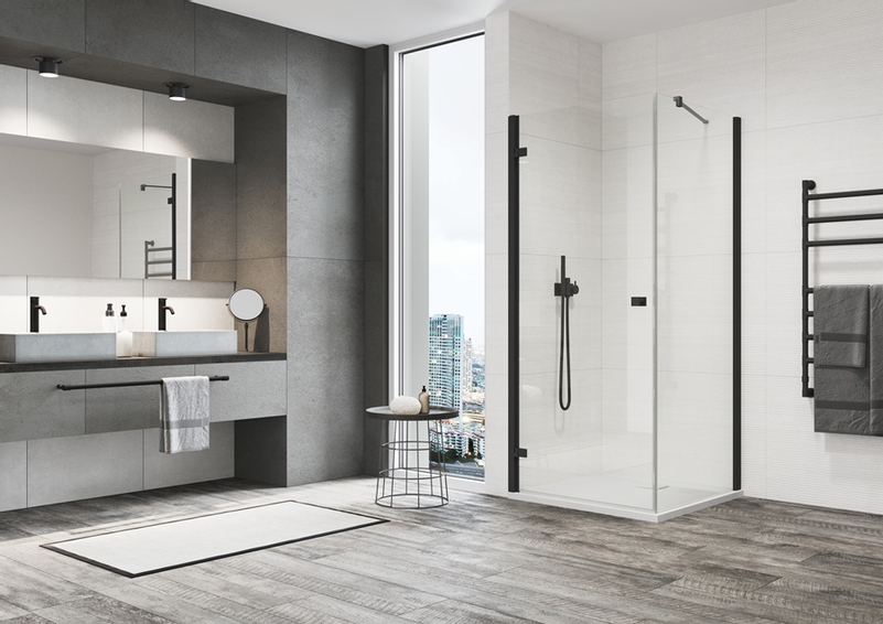 Boční stěna Plano Geneve Black pro dveře s vyrovnávacím profilem, 800 x 2000 mm, černá matná/sklo čiré