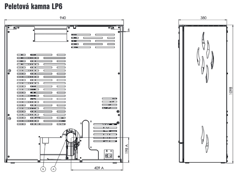 Kamna peletová OPOP LP6 AQUA, s teplovodním výměníkem 6,9 kw, barva aurora india