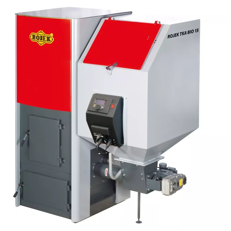 Kotel automatický na pelety a hnědé uhlí Rojek BIO 15, 4,1 - 15 kW, horizontální odkouření, 5. třída, SVT 1399, pravý