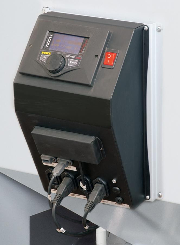 Kotel automatický na pelety a hnědé uhlí Rojek TKA 15, 4,1 - 15 kW, horizontální odkouření, 5. třída dřevěné pelety, 4. třída hnědé uhlí, levý