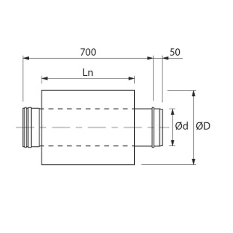 Absorbční tlumič hluku spalin Almeva 0,75 m, ASD / 120