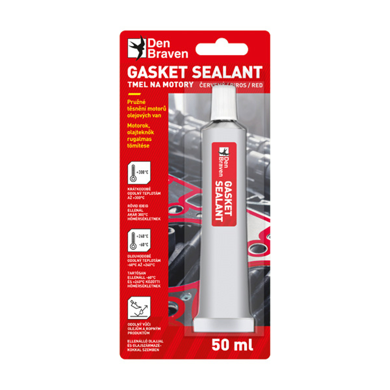 Lepidlo Den Braven Gasket sealant tuba 50 ml, cihlově červená