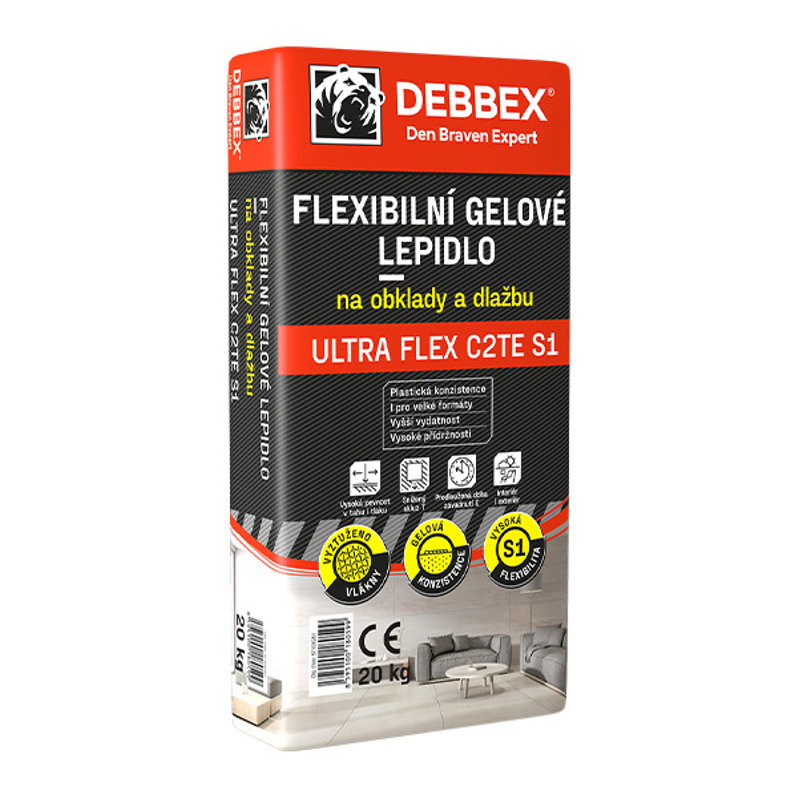 Flexibilní gelové lepidlo na obklady a dlažbu Den Braven ULTRA FLEX C2TE S1 pytel 20 kg, šedá