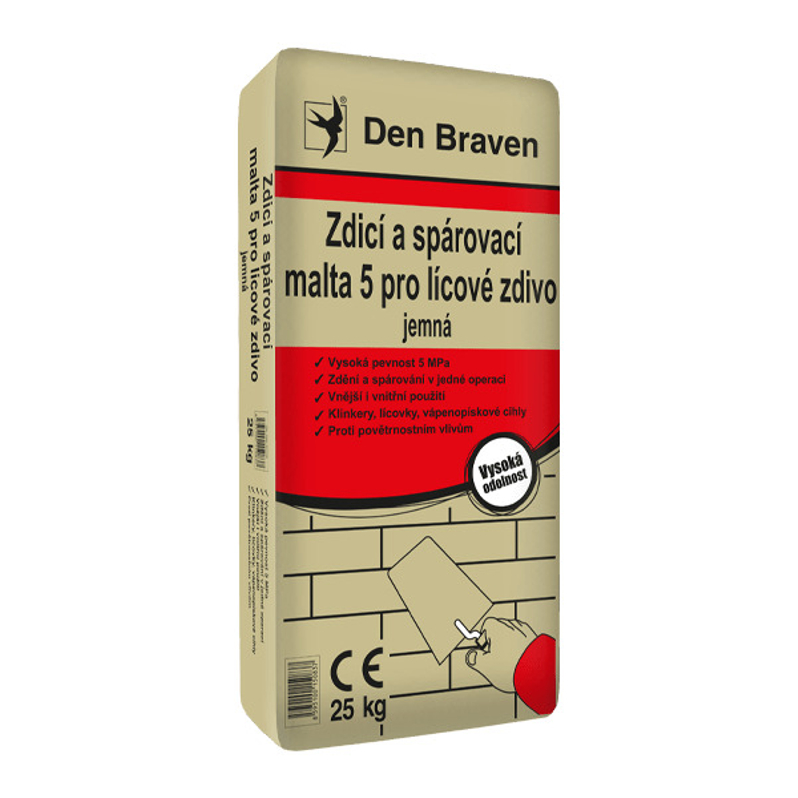 Zdicí a spárovací malta 5 pro lícové zdivo Den Braven pytel 25 kg, šedá