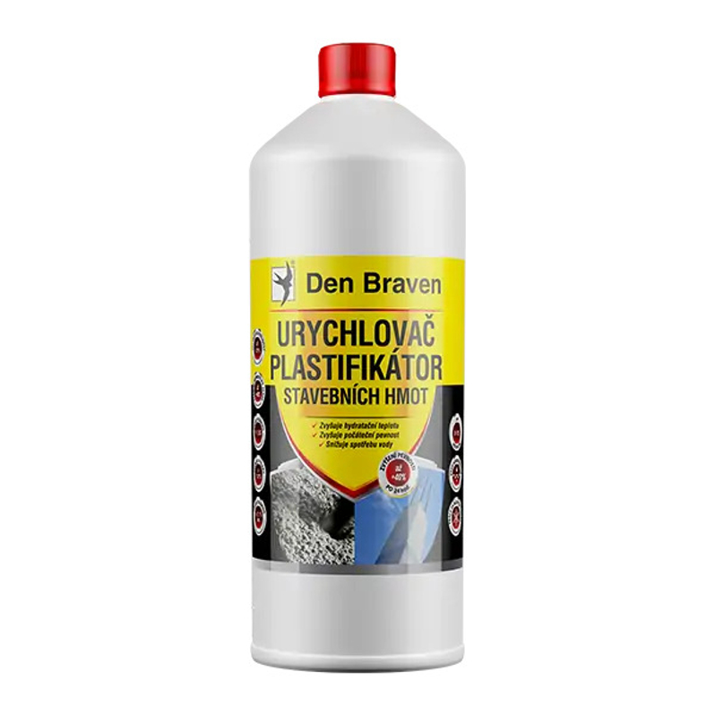 Urychlovač a plastifikátor stavebních hmot Den Braven láhev 1 l, nažloutlá