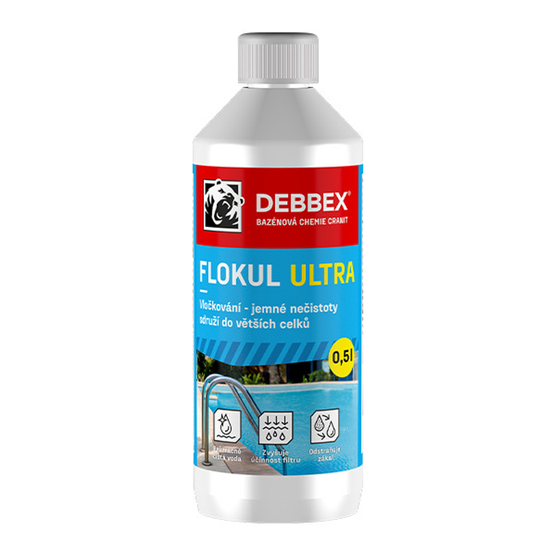 Chemie k odstranění zákalu vody Den Braven Cranit Flokul ULTRA láhev 0,5 l, namodralá