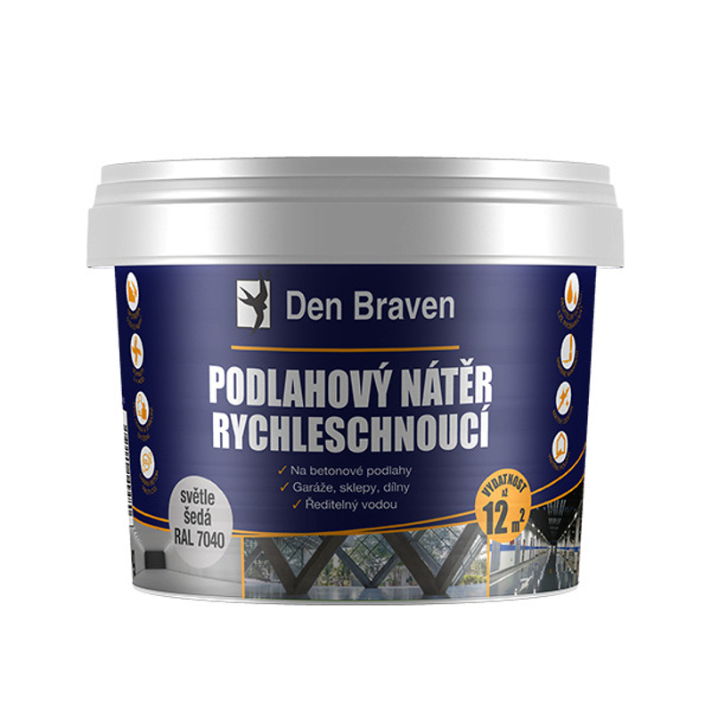 Podlahový nátěr Den Braven RYCHLESCHNOUCÍ kbelík 4 kg, šedá