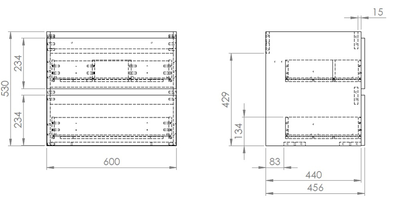 Skříňka pod umyvadlo Plano Bern Plus, 2 zásuvky, 60 x 53 x 46 cm, dekor dub