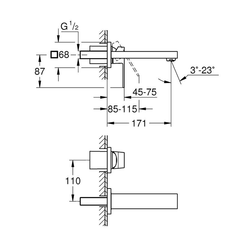 Baterie umyvadlová Grohe Eurocube 2-otvorová kartáčovaný hard graphite