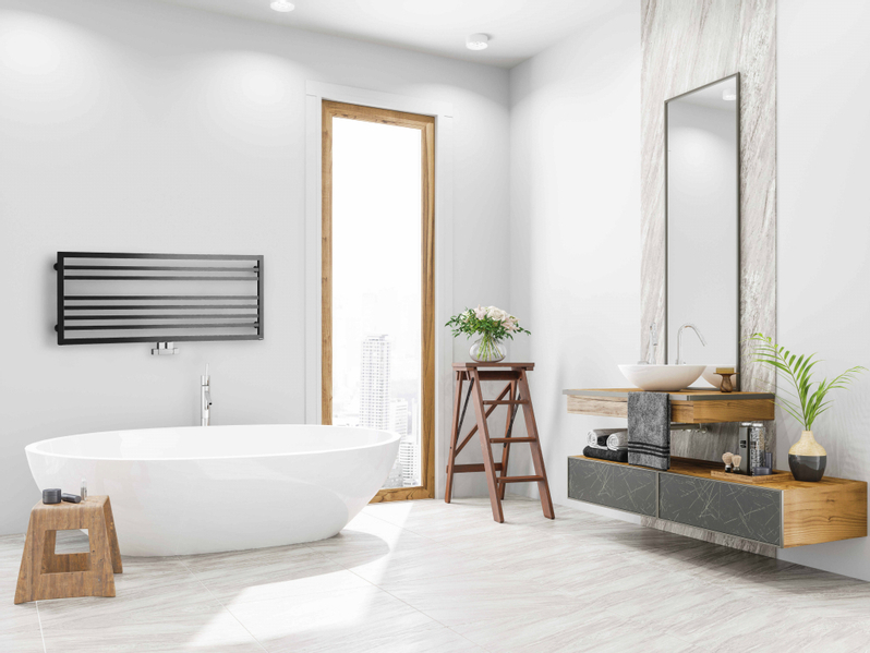 Těleso koupelnové PMH Avento Frame 905 x 480 mm, horizontální, 244 W, středové i klasické připojení, Chrom