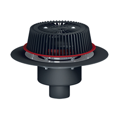 Střešní vtok HL Hutterer & Lechner, DN110 se svislým odtokem, s nástavcem pro nouzové odvodnění se záchytným košem, s izolační přírubou a izolační svorkou, s elektrickým ohřevem(10-30W, 230V)