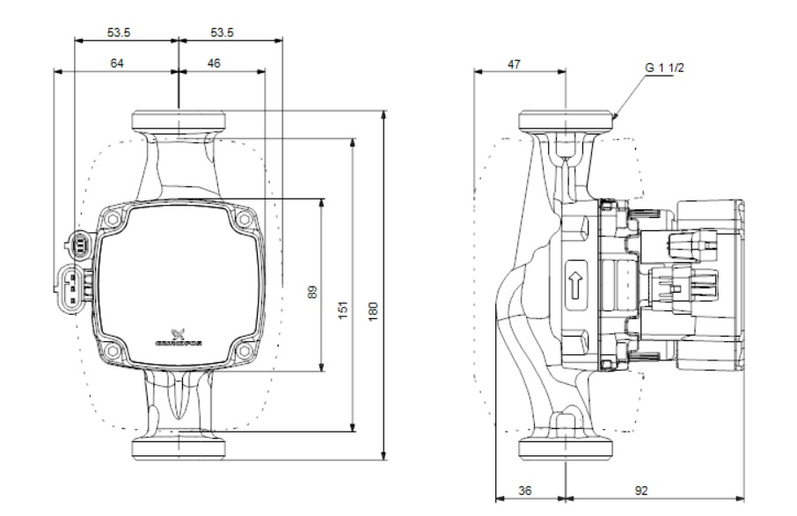 Čerpadlo oběhové mokroběžné Grundfos Alpha2 GO, 25-60, 180 mm