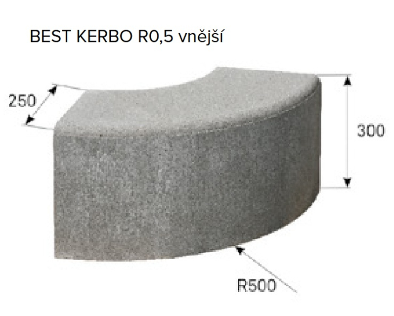Obrubník silniční betonový Best Kerbo poloměr R0,5 vnější, výška 30 cm, přírodní betonová