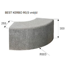 Obrubník silniční betonový Best Kerbo poloměr R0,5 vnější, výška 30 cm, přírodní betonová