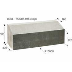 Obrubník silniční betonový Best Ronda poloměr R16,0 vnější, výška 30 cm, přírodní betonová