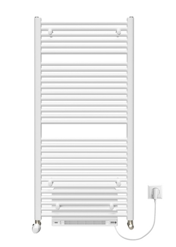 Těleso koupelnové trubkové s teplovzdušnou jednotkou Koralux Linear Max KLMB 1220/500, výkon 1503 W, klasické připojení, barva black RAL 9005